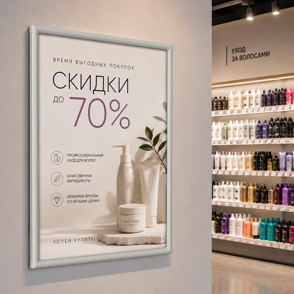 Клик-рама пластиковая CLICK-SNAP, формат A1, углы прямоугольные, цвет серый