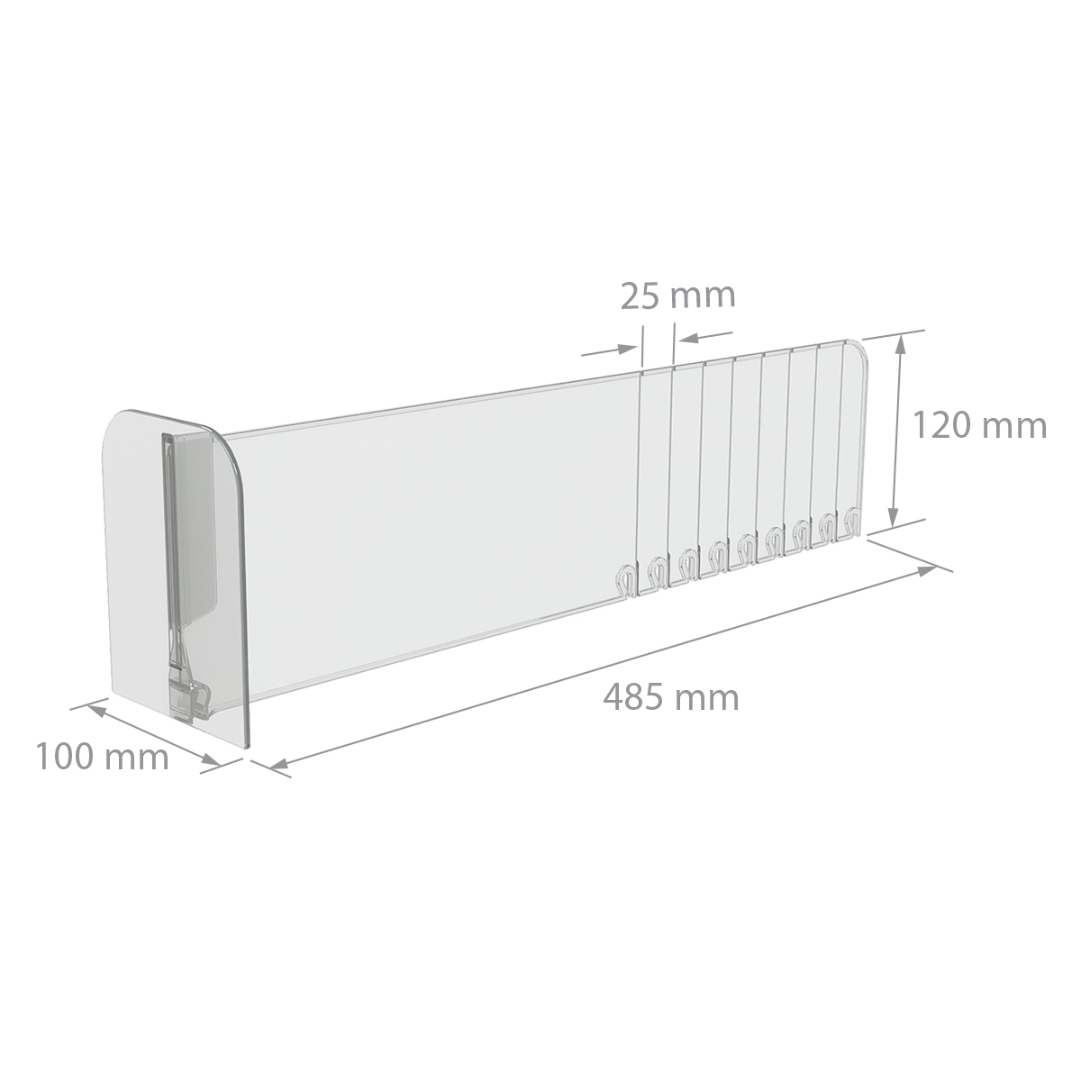 Разделитель высотой 120 мм с передним ограничителем DIV120-BTW120, длина 285-485 мм