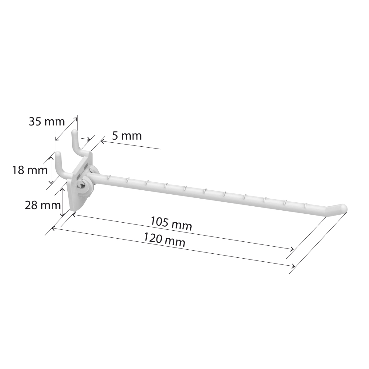 Крючок одинарный SINGLE HOOK-MP-100 белый, в перфорацию, длина 100 мм