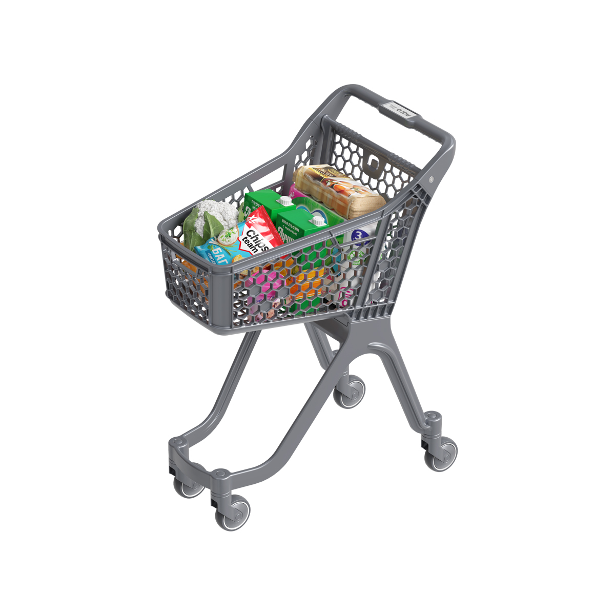 Пластиковая покупательская тележка VIBE, 60 литров, серая, задняя стенка серая