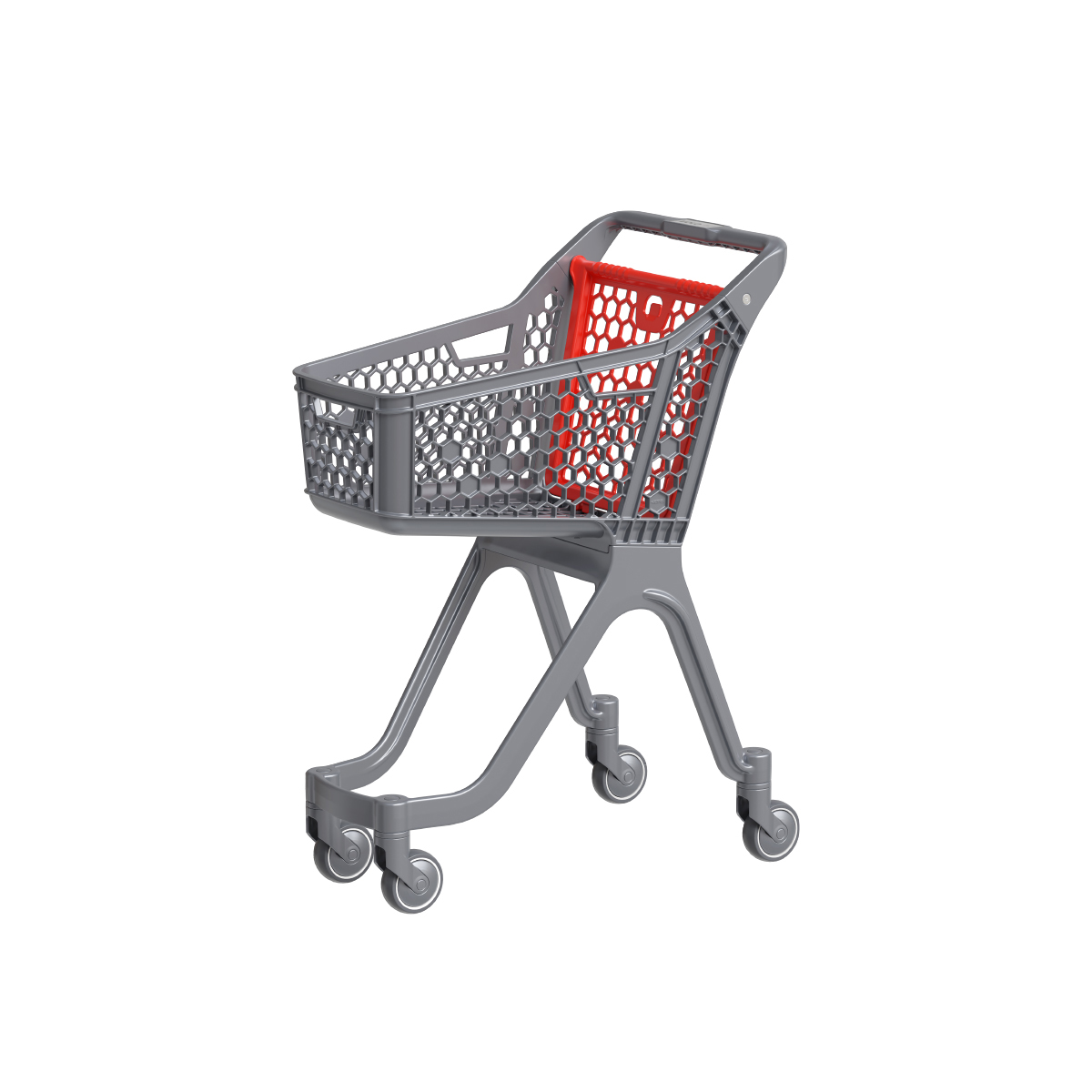 Пластиковая покупательская тележка VIBE, 60 литров, серая, задняя стенка красная