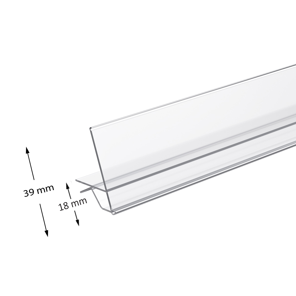Ценникодержатель прозрачный GLL39, 1000 мм для стеклянных и деревянных полок