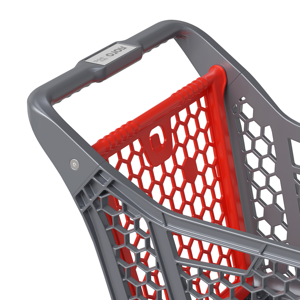 Пластиковая покупательская тележка VIBE, 60 литров, серая, задняя стенка красная