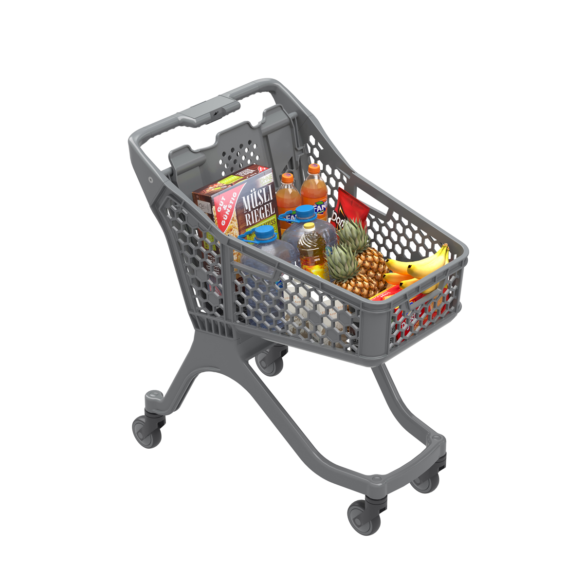 Пластиковая покупательская тележка SURF S серая, с детским креслом