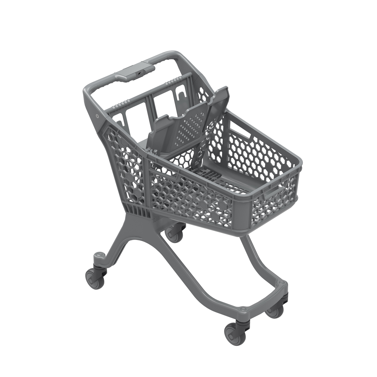 Пластиковая покупательская тележка SURF S серая, с детским креслом