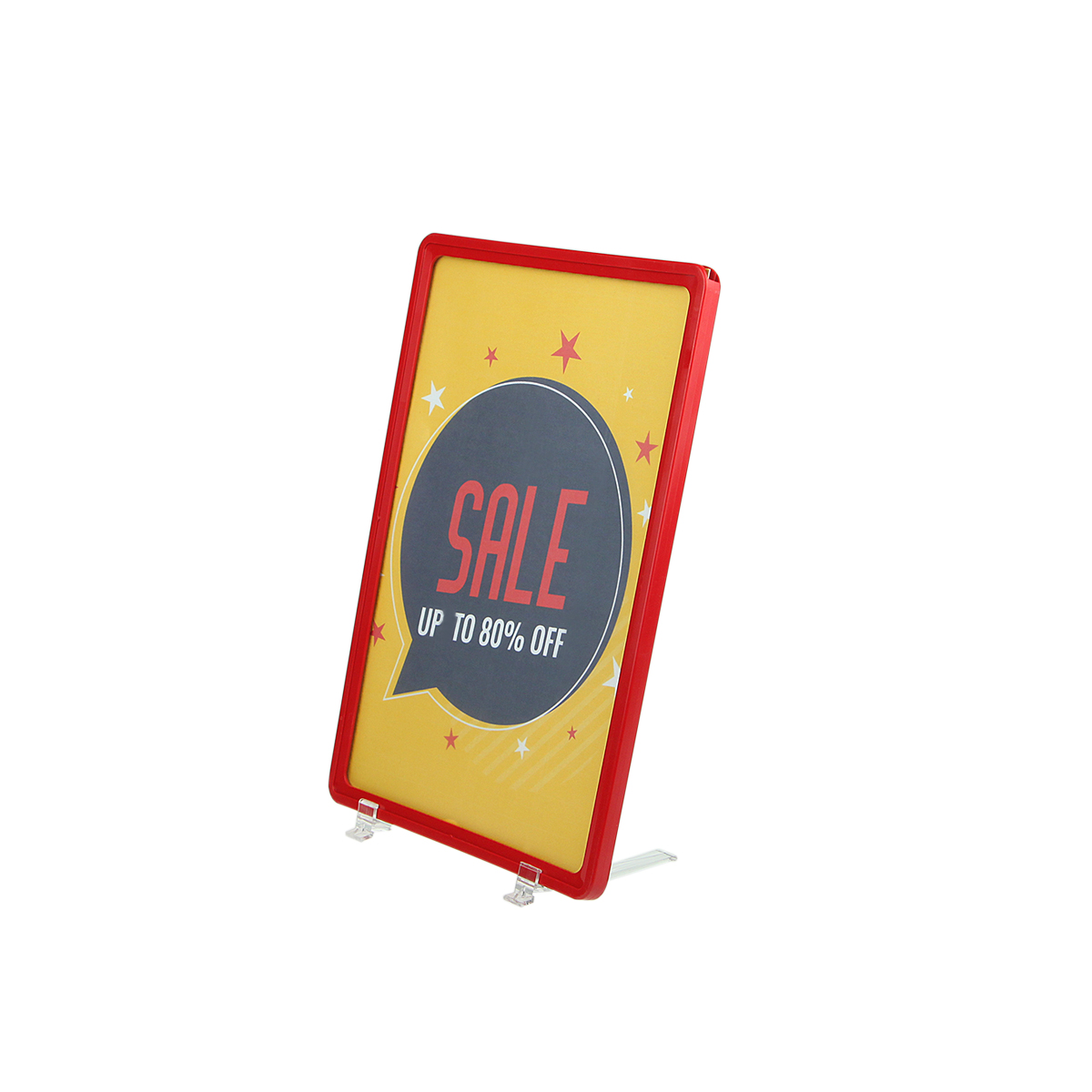 Стойка информационная настольная на подставках BASE-75 с рамкой PF-A4, цвет красный