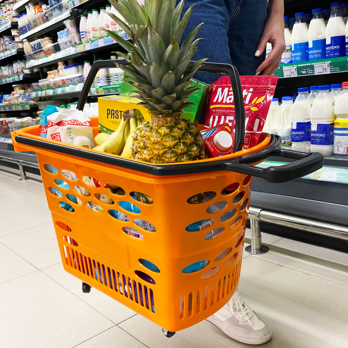 Корзина-тележка пластиковая TECHNO, 38 литров, цвет оранжевый