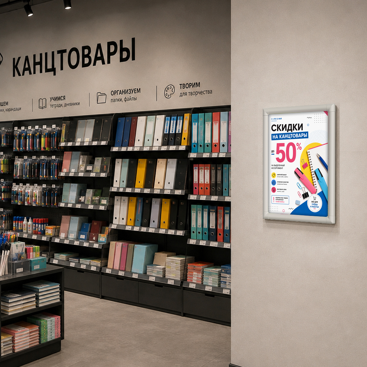Клик-рама пластиковая CLICK-SNAP, формат A4, углы прямоугольные, цвет серый