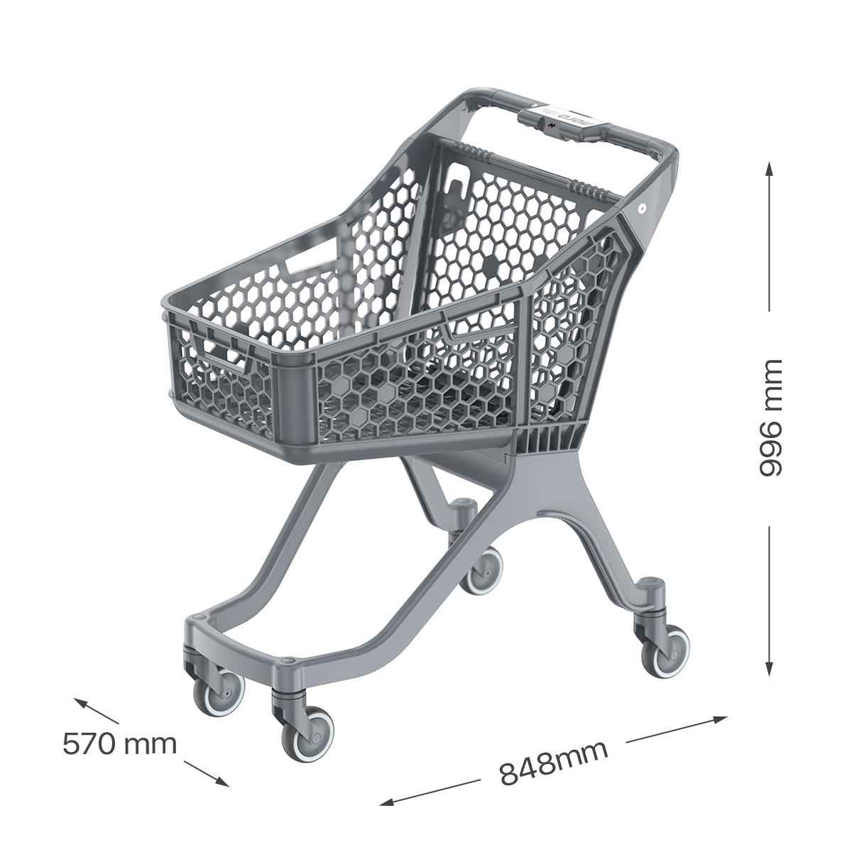 Пластиковая покупательская тележка SURF S, 100 литров, серая, цвет задней стенки серый.