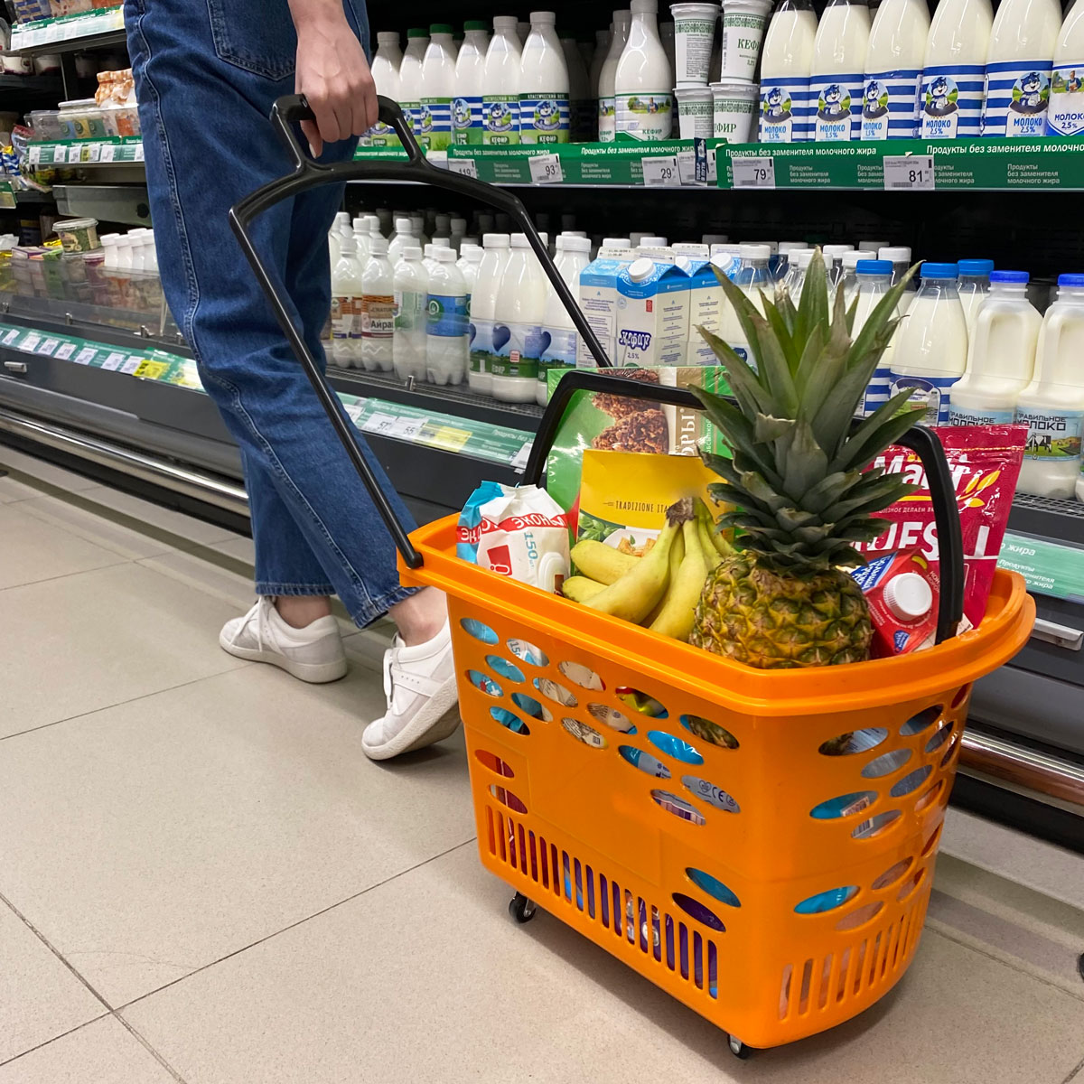 Корзина-тележка пластиковая TECHNO, 38 литров, цвет оранжевый