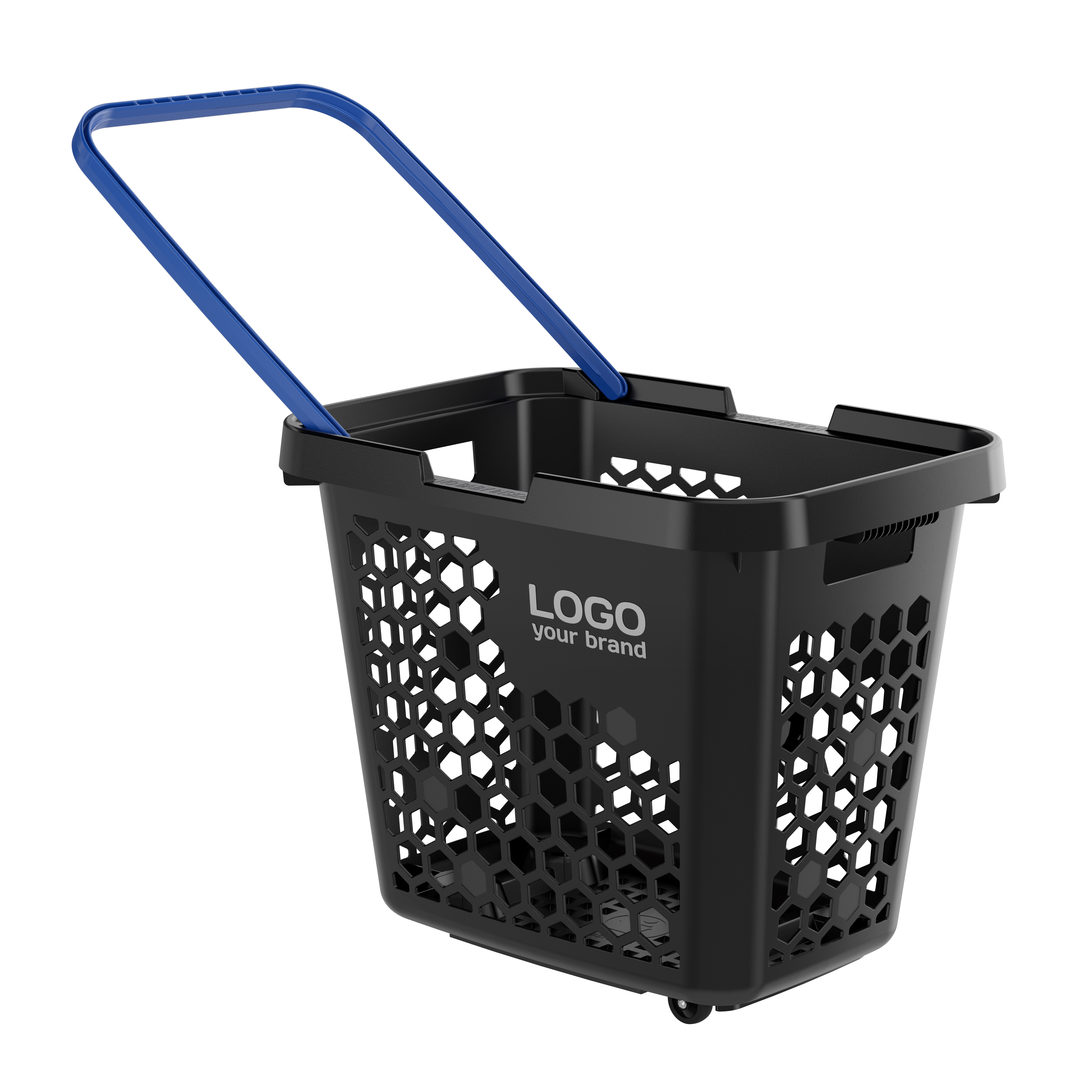 Корзина-тележка пластиковая TECHNO XL, 80 литров, черная, ручка синяя