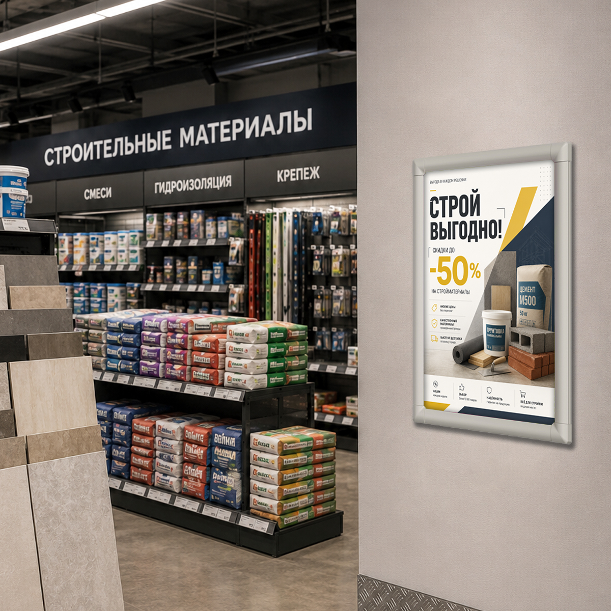Клик-рама пластиковая CLICK-SNAP, формат A3, углы прямоугольные, цвет серый