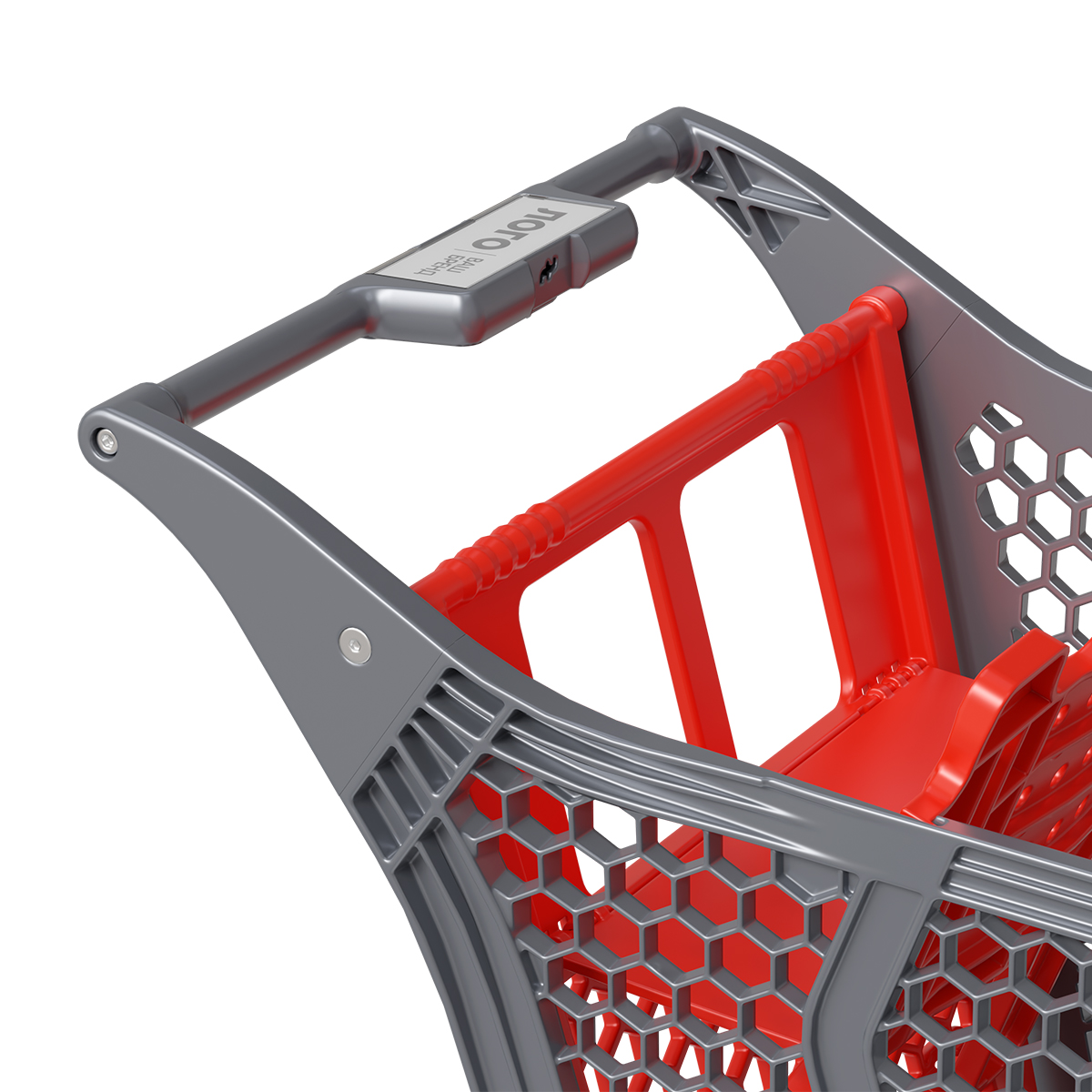 Пластиковая покупательская тележка DRIFT, 180 литров, серая, c красными д\с, разделителем, полкой