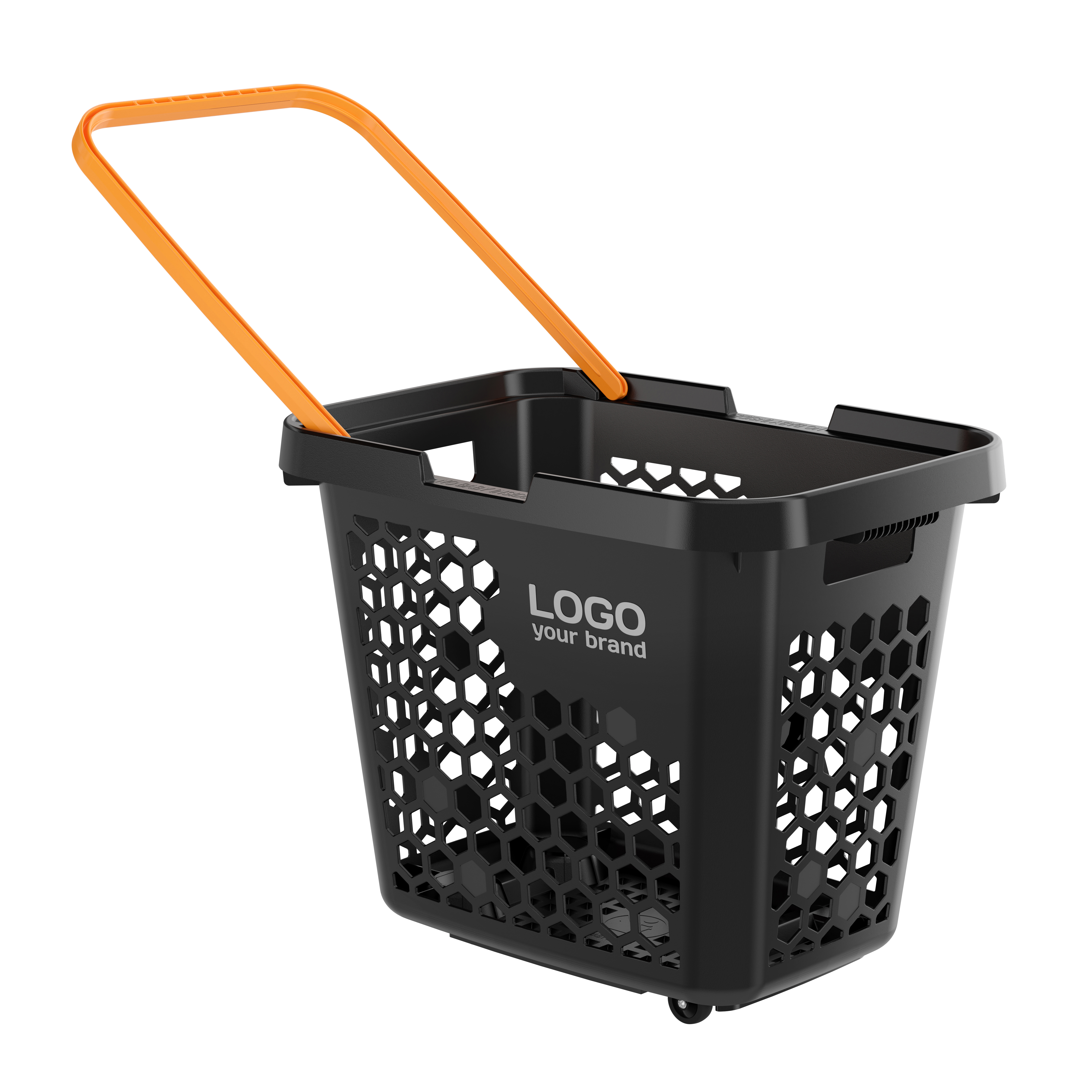 Корзина-тележка пластиковая TECHNO XL, 80 литров, черная, ручка оранжевая