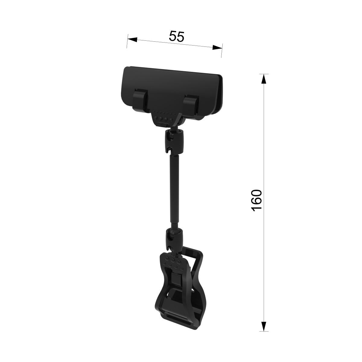 Универсальный ценникодержатель на прищепке с узким зажимом FX-CLAMP-SLIM, ножка 50 мм, цвет черный