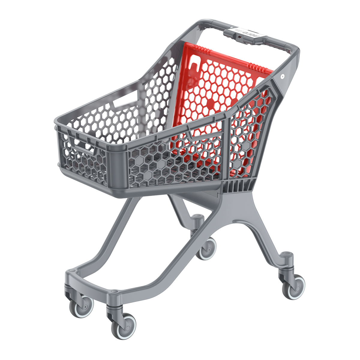 Пластиковая покупательская тележка SURF S, 100 литров, серая, цвет задней стенки красный
