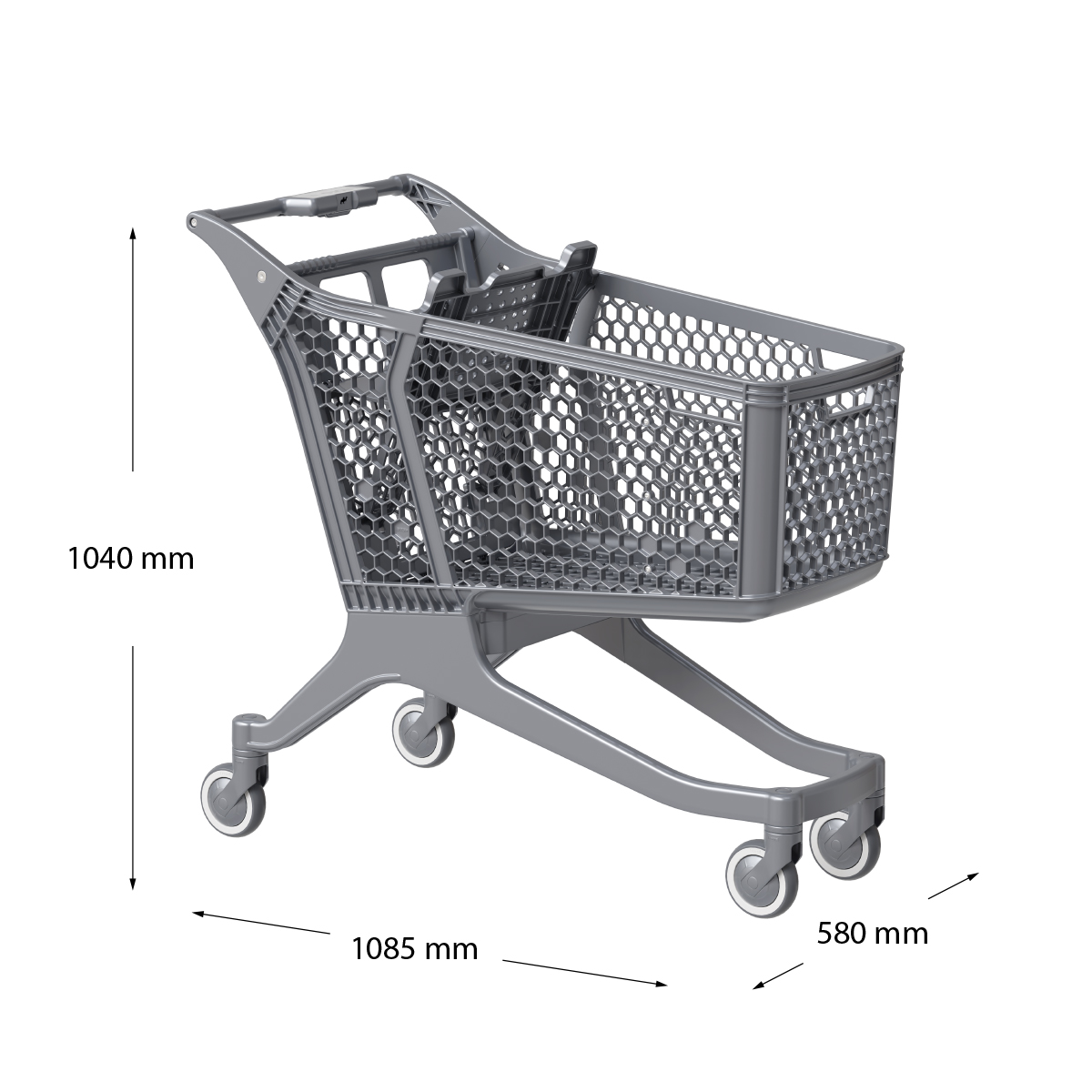Пластиковая покупательская тележка DRIFT, 180 литров, серая, c серым д\с