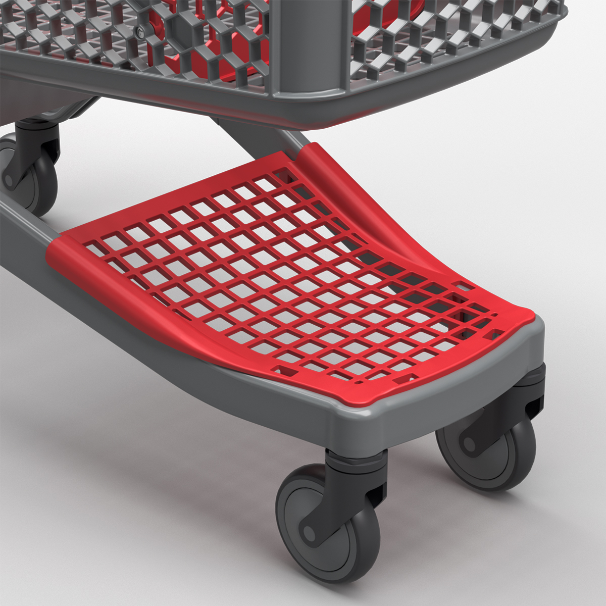 Пластиковая покупательская тележка DRIFT, 180 литров, серая, c красными д\с, разделителем, полкой