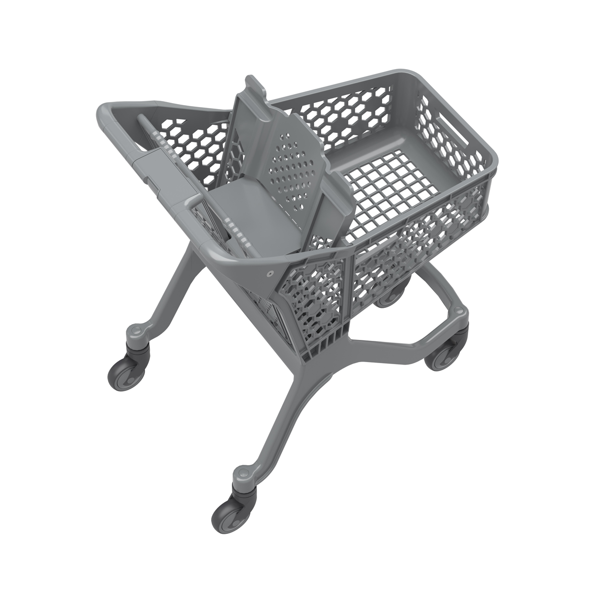 Пластиковая покупательская тележка SURF S серая, с детским креслом