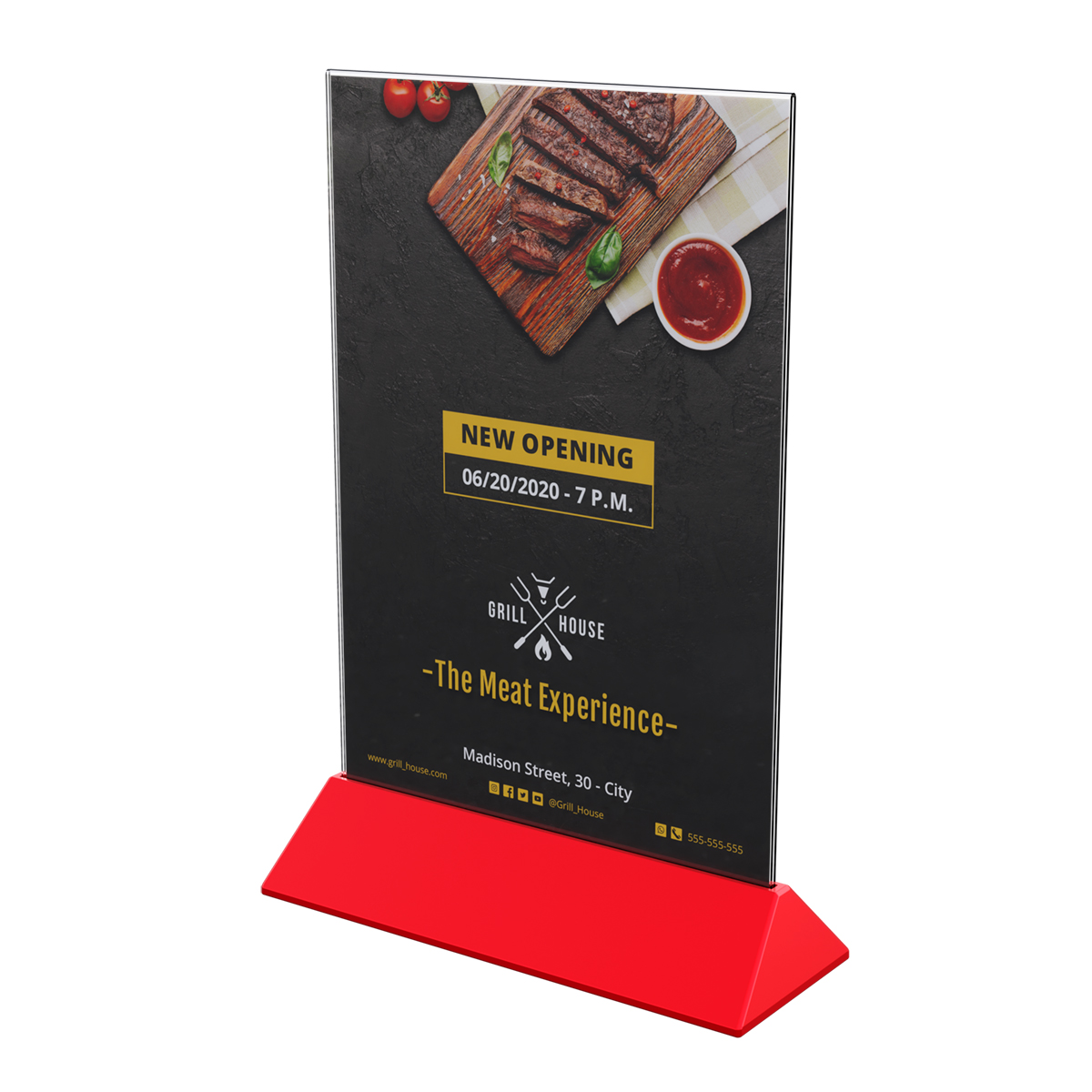 Подставка под меню с акриловым карманом COLOR MENU HOLDER А4, цвет основания красный