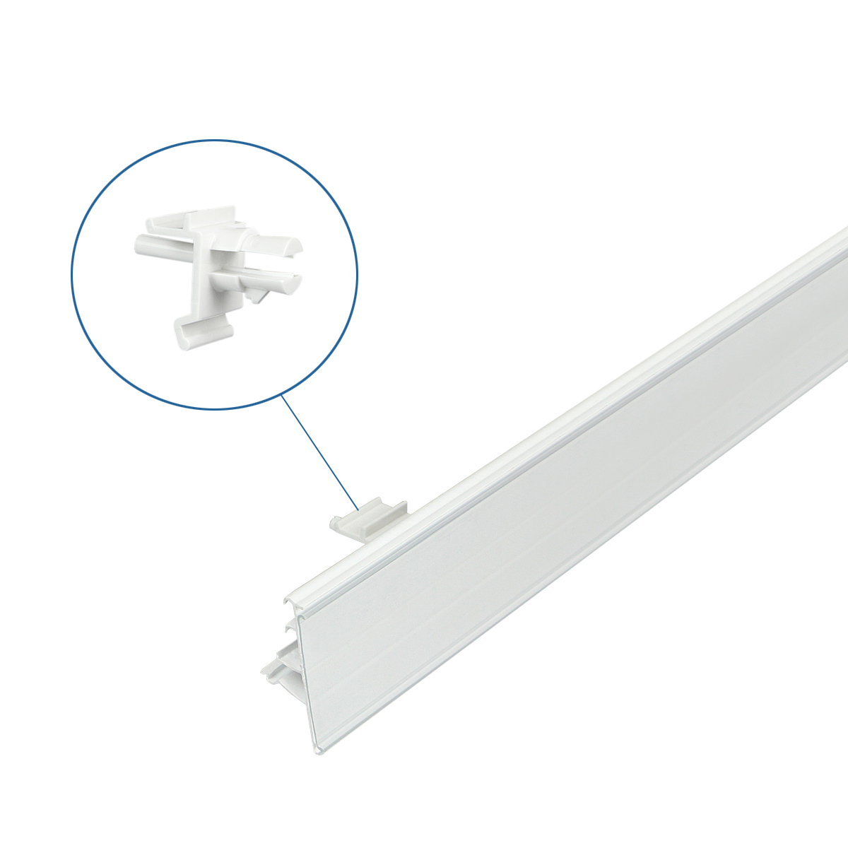 Ценникодержатель LF39 для полок Linde белый 1250 мм., в комплекте с клипсами