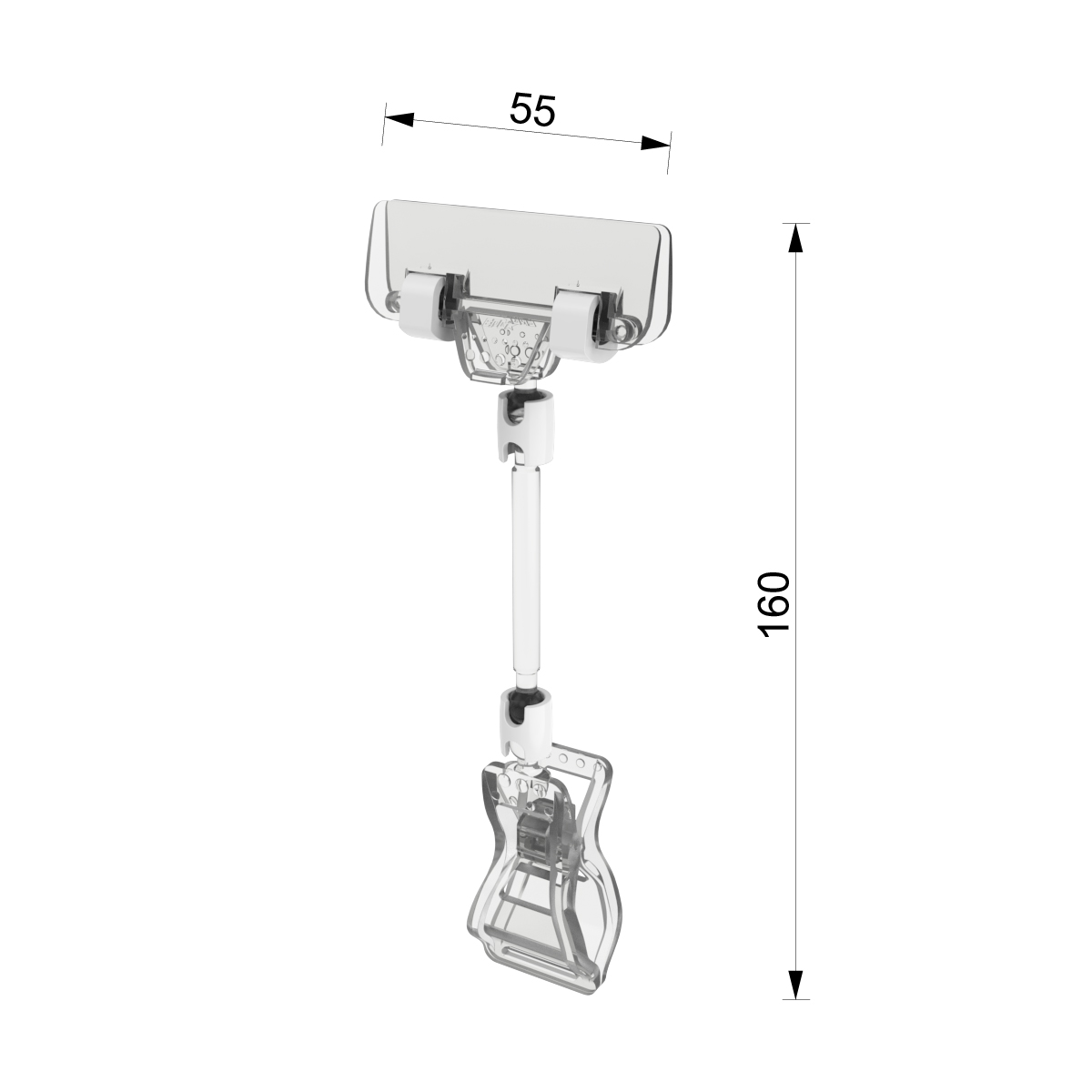 Универсальный ценникодержатель на прищепке с узким зажимом FX-CLAMP-SLIM, ножка 50 мм, цвет прозрачный