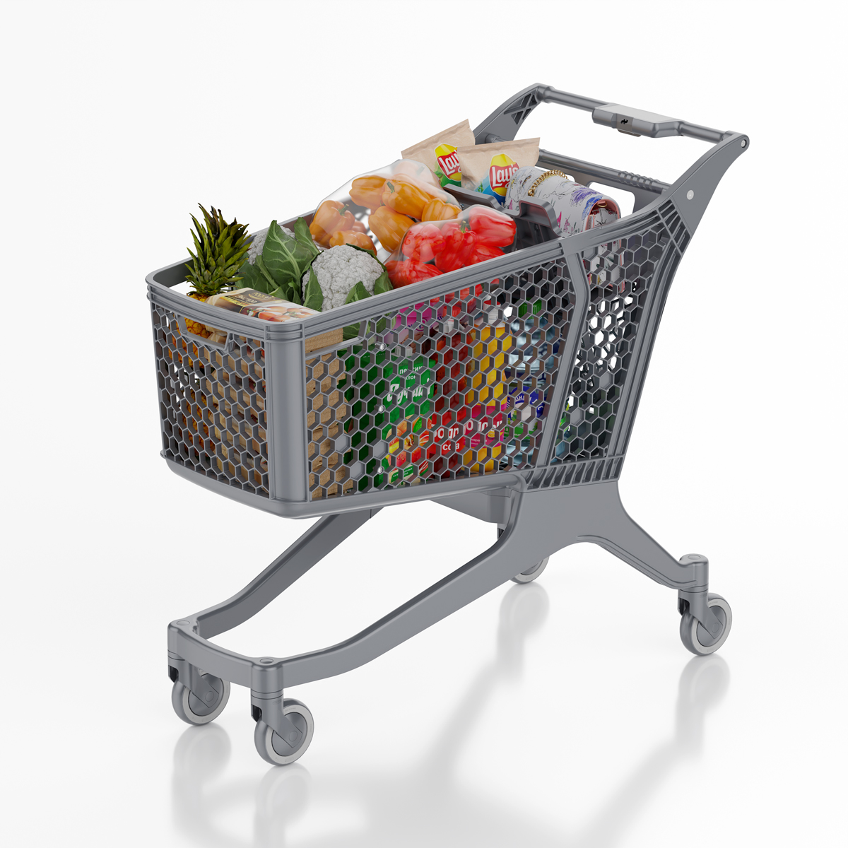 Пластиковая покупательская тележка DRIFT, 180 литров, серая, c серым д\с