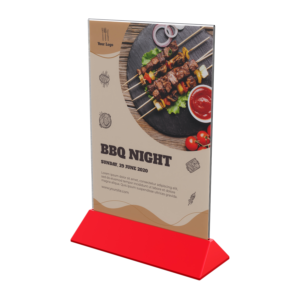 Подставка под меню с акриловым карманом COLOR MENU HOLDER А4, цвет основания красный