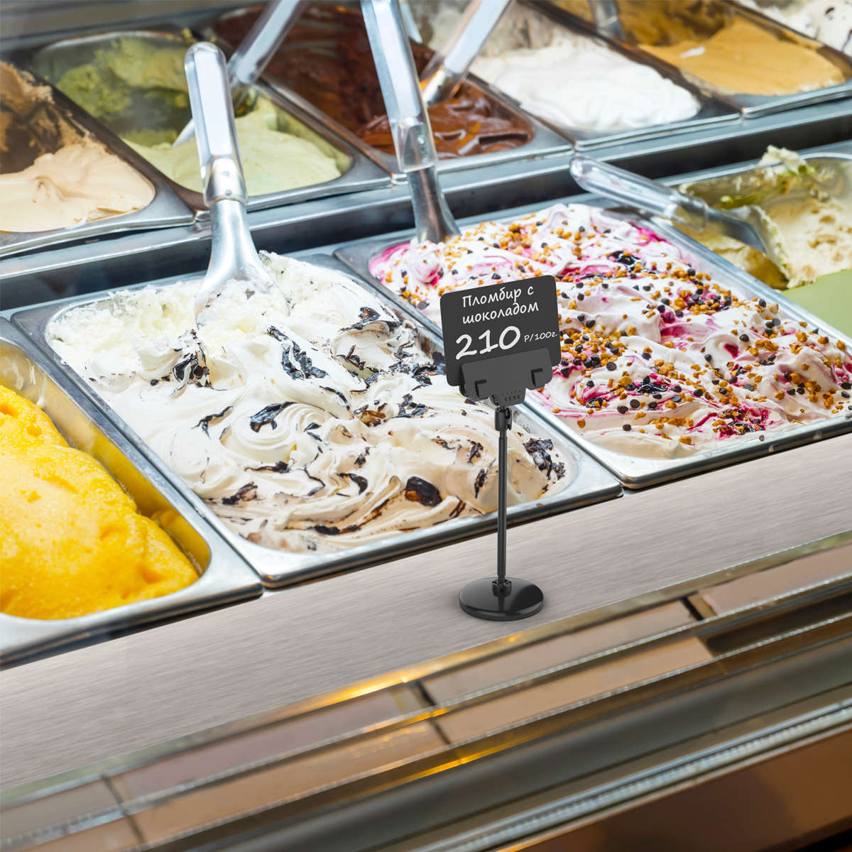 Ценникодержатель магнитный поворотный MAG-BASE-CLAMP ножка 100 мм, цвет черный