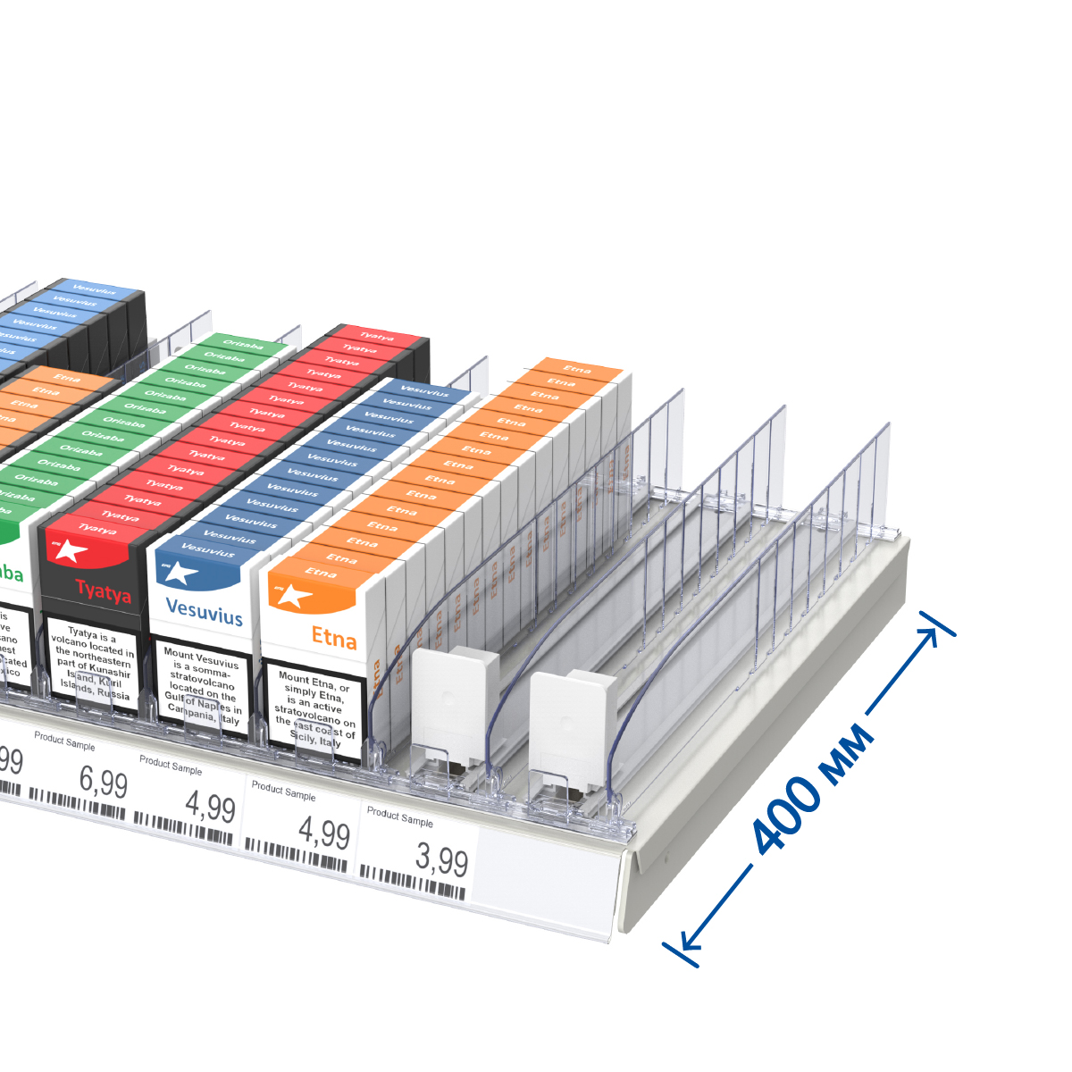Комплект для выкладки сигарет для полки глубиной 400 мм.