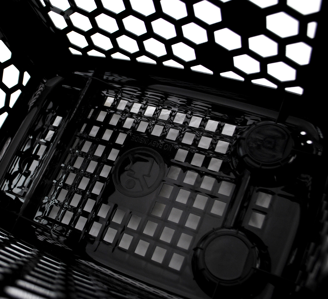 Корзина-тележка пластиковая TECHNO XL, 80 литров, черная, ручка салатовая