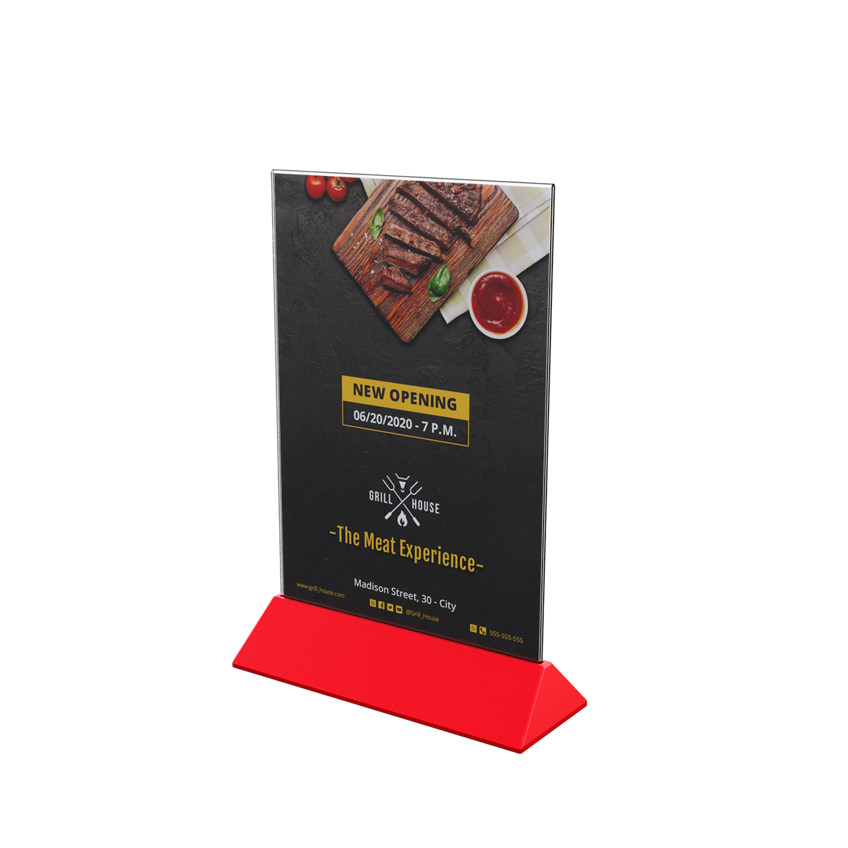 Подставка под меню с акриловым карманом COLOR MENU HOLDER А5, цвет основания красный (20 шт. в упаковке)