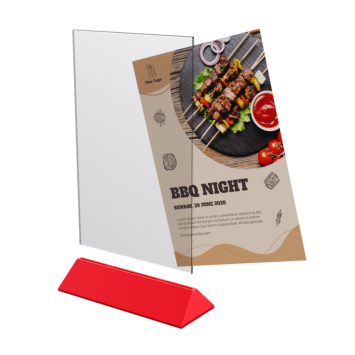 Подставка под меню с акриловым карманом COLOR MENU HOLDER А4, цвет основания красный